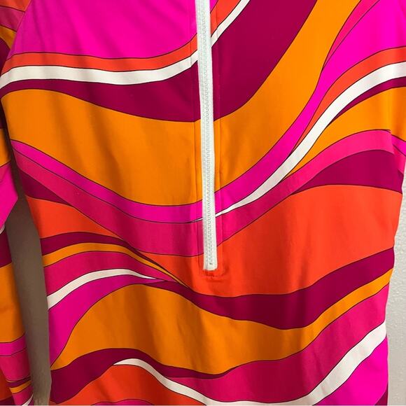 New Trina Turk Bright Pink Orange Wave Stripe Print One Piece Swimsuit sz M - Picture 3 of 6